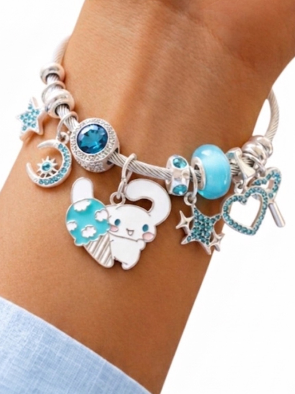 Cinnamoroll Charm Bracelet Blue Rhinestone Kawaii Y2K Coquette Whimigoth